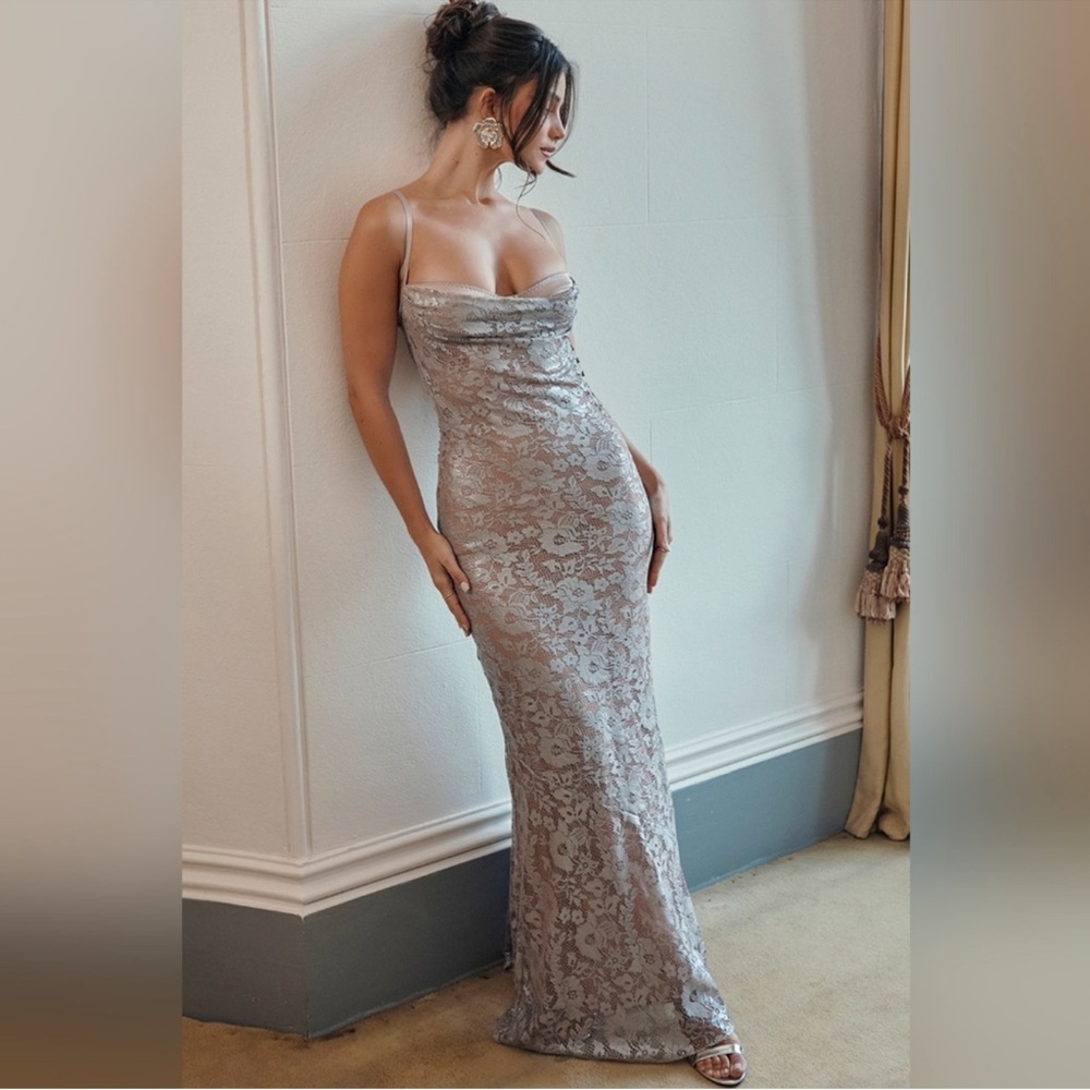 House of CB AZZURRA Ice Blue Lace Godet Gown